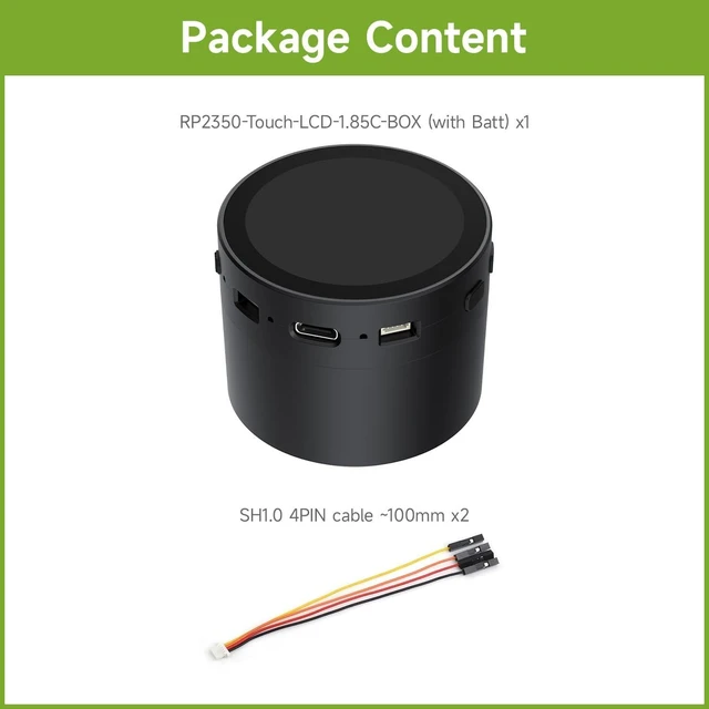 Alt view image 2 of 7 - Waveshare RP2350 1.85inch Round LCD Development Board, 360×360, 65K Color, Dual-core and Dual-Architecture Design, with Speaker Box and 3.7V Lithium Batt