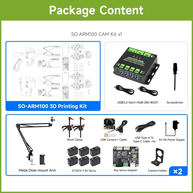 Alt view image 2 of 7 - Waveshare SO-ARM100, Open-Source 6-Axis Robotic Arm, Native Support for Hugging Face LeRobot, High-Torque Bus Servo, Photosensitive Resin 3D-Printed Parts, CAM Kit