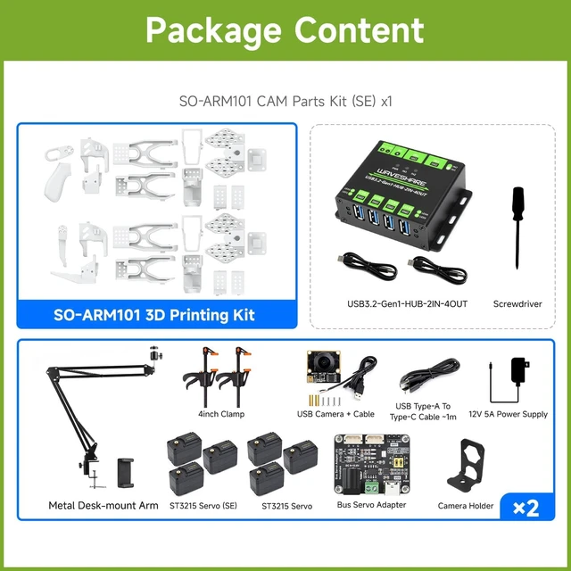 Alt view image 2 of 7 - Waveshare SO-ARM101, Open-Source 6-Axis Robotic Arm, Native Support for Hugging Face LeRobot, High-Torque Bus Servo, Photosensitive Resin 3D-Printed Parts, CAM Kit (SE)