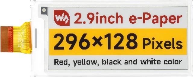 Main image of Waveshare 2.9inch E-Paper Display (G), E-Ink, 296x128, Red/Yellow/Black/White, SPI Interface, Raw Display Only, Without Driver Board
