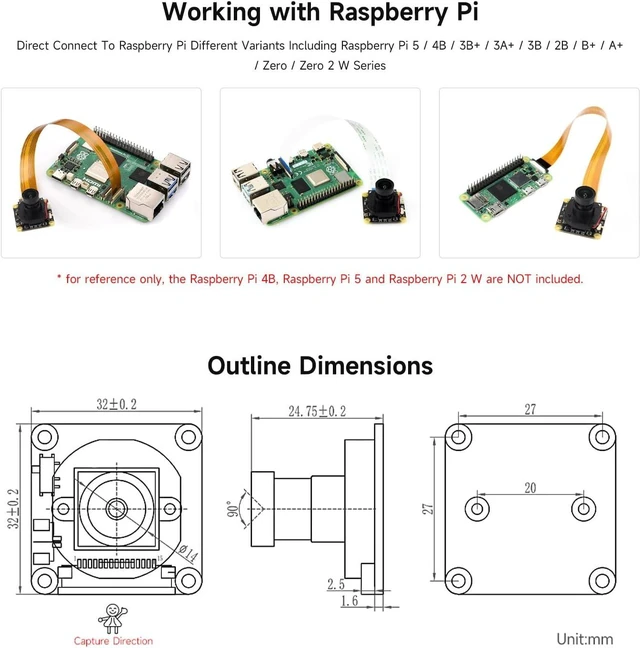 Alt view image 5 of 5 - Waveshare IMX327 2MP IR-Cut Camera, Starlight Camera Sensor, Fixed-Focus, 90° Diagonal FOV, Compatible with Raspberry Pi Series Boards