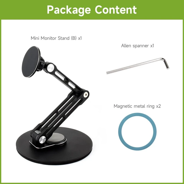 Alt view image 2 of 6 - Waveshare Magnetic N52 Neodymium Magnet Portable Monitor Adjustable Stand, Compatible with 4~18.5inch Monitors, Supports Multi-axis Rotation, comes with Magnetic metal rings, Foldable For Easy Storage