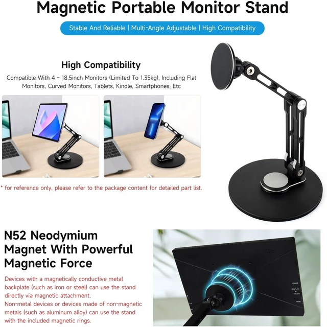 Alt view image 3 of 6 - Waveshare Magnetic N52 Neodymium Magnet Portable Monitor Adjustable Stand, Compatible with 4~18.5inch Monitors, Supports Multi-axis Rotation, comes with Magnetic metal rings, Foldable For Easy Storage