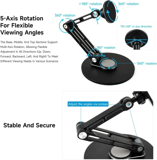 Alt view image 4 of 6 - Waveshare Magnetic N52 Neodymium Magnet Portable Monitor Adjustable Stand, Compatible with 4~18.5inch Monitors, Supports Multi-axis Rotation, comes with Magnetic metal rings, Foldable For Easy Storage