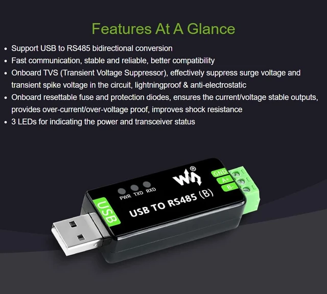 Alt view image 4 of 7 - Waveshare 3PCS Industrial USB to RS485 Bidirectional Converter Onboard Original CH343G Multi-Protection Circuits