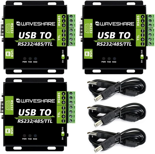Main image of waveshare 3PCS USB to RS232 / RS485 / TTL Industrial Isolated Converter with Original FT232RL Embedded Protection Circuits and Aluminium Alloy Enclosure for Industrial Control Equipments
