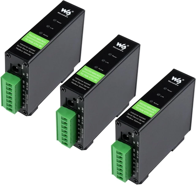 Main image of Waveshare 3PCS RS232/485/422 to RJ45 Ethernet Module, TCP/IP to Serial,POE Function, Bi-Directional Transparent Transmission, Suitable for Data Acquisition, Intelligent Instrument Monitoring, etc