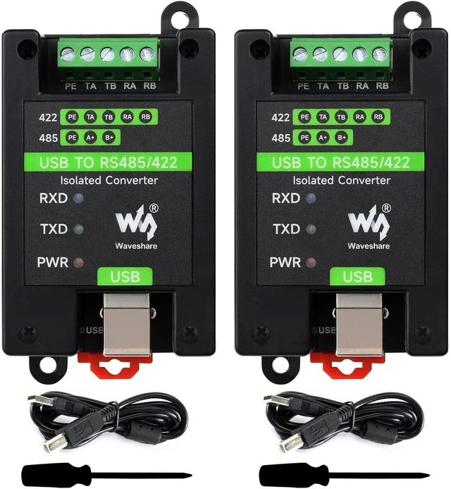 Main image of Waveshare 2PCS USB to RS485/422 Industrial Grade Isolated Converter, Onboard Original FT232RL and SP485EEN, Multiple Protection, Wall-Mount and Rail-Mount Support