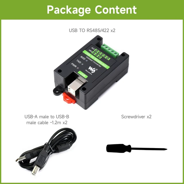 Alt view image 2 of 7 - Waveshare 2PCS USB to RS485/422 Industrial Grade Isolated Converter, Onboard Original FT232RL and SP485EEN, Multiple Protection, Wall-Mount and Rail-Mount Support
