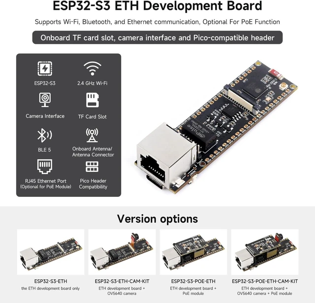 Alt view image 3 of 7 - Waveshare 2PCS ESP32-S3 ETH Development Board, 10/100Mbps RJ45 Ethernet Port, Wi-Fi & BT Support, 240MHz Dual Core Processor, Onboard Type-C Port and TF Card Slot, PoE Module