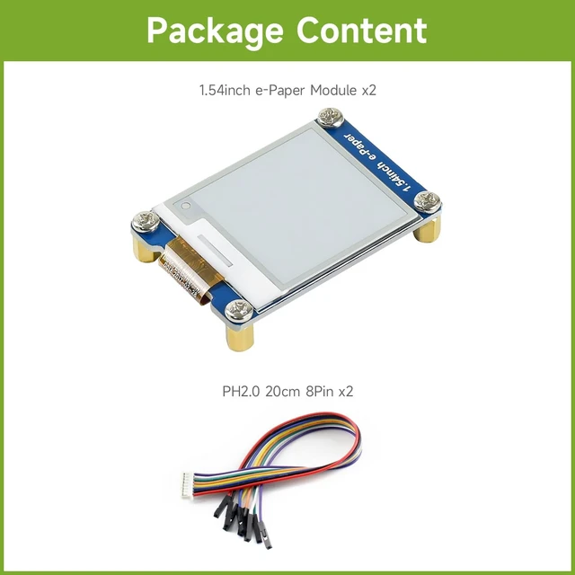 Alt view image 2 of 4 - Waveshare 2PCS 1.54inch E-Ink Display Module Compatible with Raspberry Pi 5/4B/3B/Zero/Zero W/Zero 2W/Pico/Pico W/Pico WH, 200x200 Resolution SPI Interface Supports Partial Refresh.