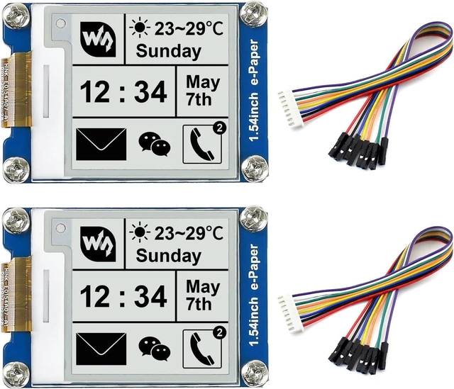 Main image of Waveshare 2PCS 1.54inch E-Ink Display Module Compatible with Raspberry Pi 5/4B/3B/Zero/Zero W/Zero 2W/Pico/Pico W/Pico WH, 200x200 Resolution SPI Interface Supports Partial Refresh.