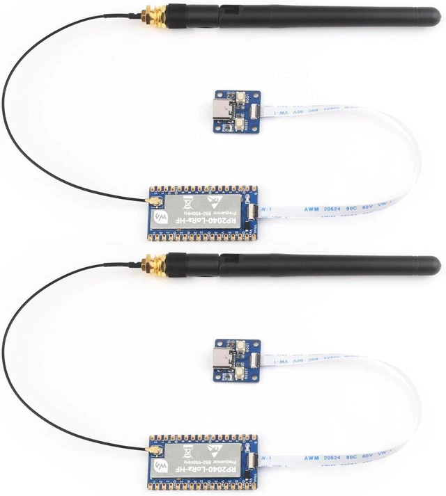 Main image of Waveshare 2PCS RP2040-LoRa Development Board, Integrates SX1262 RF Chip, Long-Range Communication, HF Kit, Bundle with USB Type-C Adapter Board and 8PIN FPC Cable ~15cm