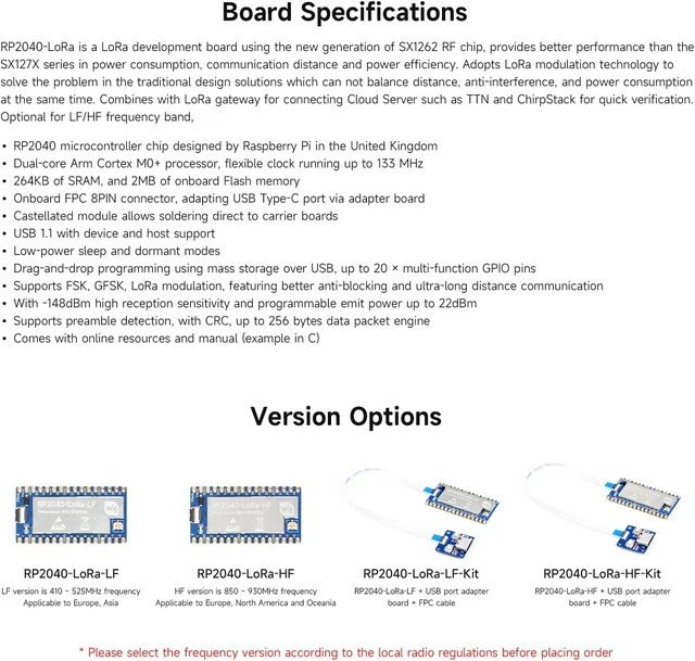Alt view image 4 of 7 - Waveshare 2PCS RP2040-LoRa Development Board, Integrates SX1262 RF Chip, Long-Range Communication, HF Kit, Bundle with USB Type-C Adapter Board and 8PIN FPC Cable ~15cm