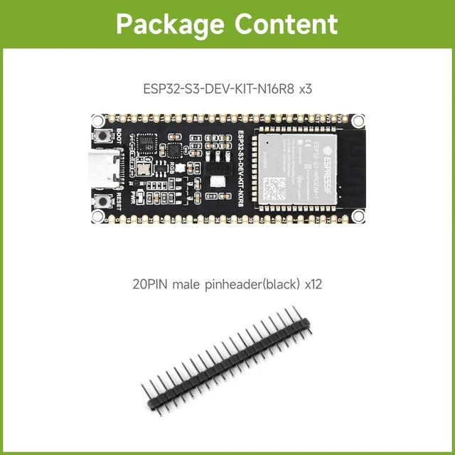 Alt view image 2 of 7 - Waveshare 2PCS ESP32-S3 Microcontroller, 2.4GHz Wi-Fi Development Board, 240MHz Dual Core Processor, ESP32-S3-WROOM-1 Module, 16MB Flash, Without Header