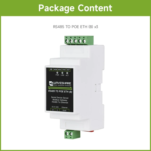 Alt view image 2 of 7 - Waveshare 3PCS Industrial Serial Server RS485 to RJ45 Ethernet TCP/IP to Serial Rail-Mount Support with PoE Ethernet Port + Electrical Isolation
