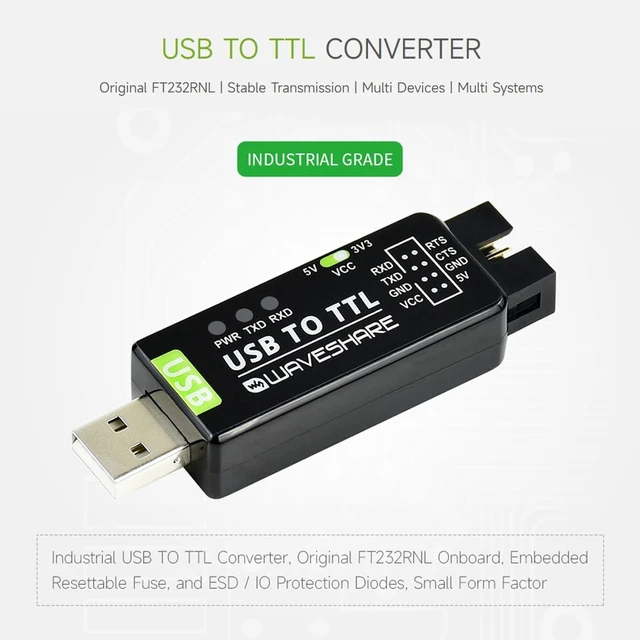 Alt view image 3 of 6 - waveshare Industrial USB to TTL Converter with Original FT232RNL Onboard and Multi Protection Circuits Support Multi Systems Support Win7/8/8.1/10/11, Mac, Linux, Android, Wince-2PCS