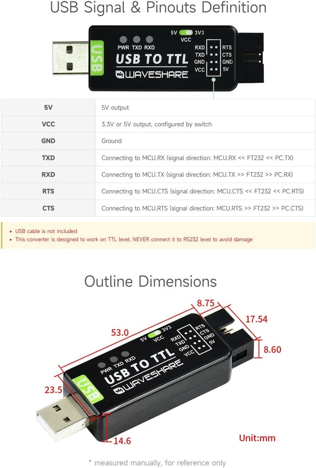 Alt view image 6 of 6 - waveshare Industrial USB to TTL Converter with Original FT232RNL Onboard and Multi Protection Circuits Support Multi Systems Support Win7/8/8.1/10/11, Mac, Linux, Android, Wince-2PCS