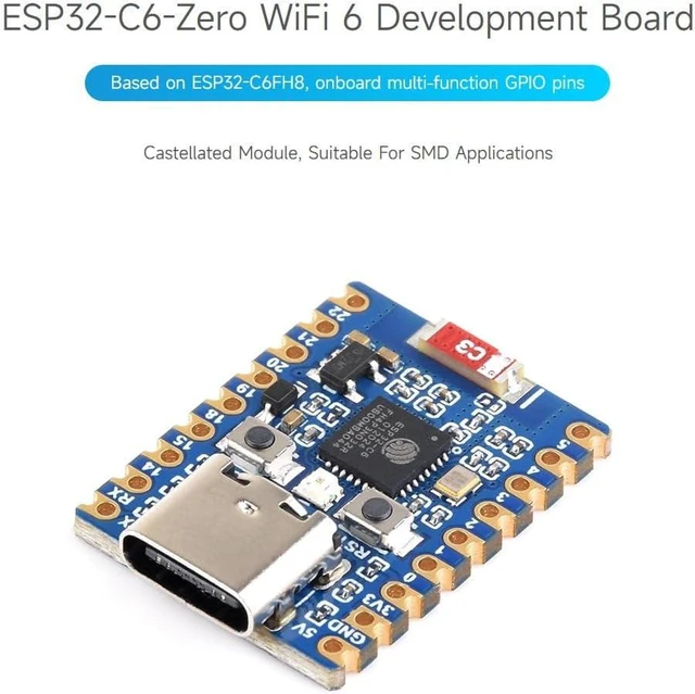 Alt view image 3 of 7 - Waveshare 2PCS ESP32-C6 Mini Development Board, Based On ESP32-C6FH8, Dual Processors, 160MHz Running Frequency, 2.4GHz Wi-Fi 6 & BLE 5, ESP32 Development Board, with Pre-soldered Header