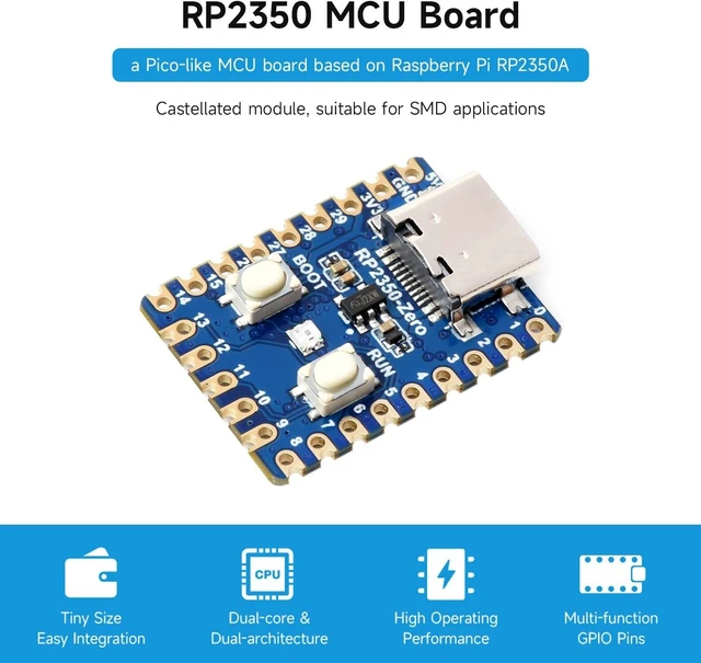 Alt view image 3 of 7 - Waveshare RP2350-Zero Mini Development Board, Raspberry Pi Microcontroller Development Board, Based On Raspberry Pi Dual-core & Dual-Architecture Microcontroller
