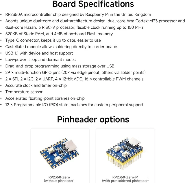 Alt view image 4 of 7 - Waveshare 3PCS RP2350-Zero Mini Development Board, Raspberry Pi Microcontroller Development Board, Based On Raspberry Pi Dual-core & Dual-Architecture Microcontroller