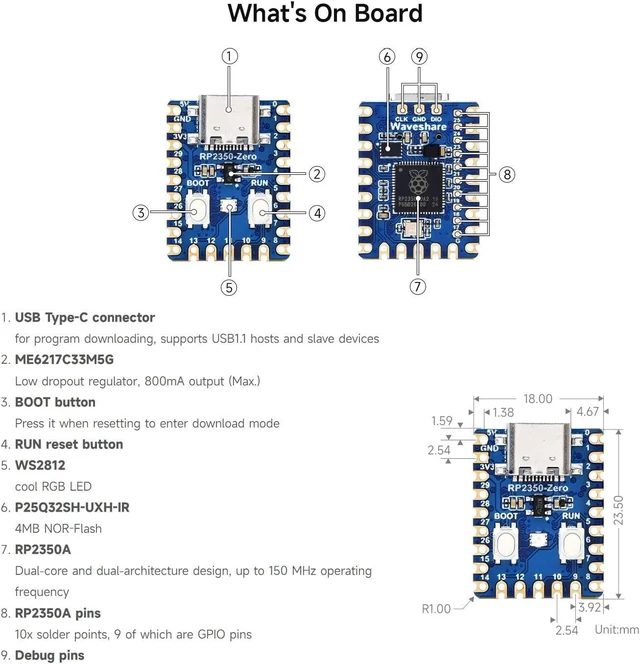Alt view image 7 of 7 - Waveshare 3PCS RP2350-Zero Mini Development Board, Raspberry Pi Microcontroller Development Board, Based On Raspberry Pi Dual-core & Dual-Architecture Microcontroller