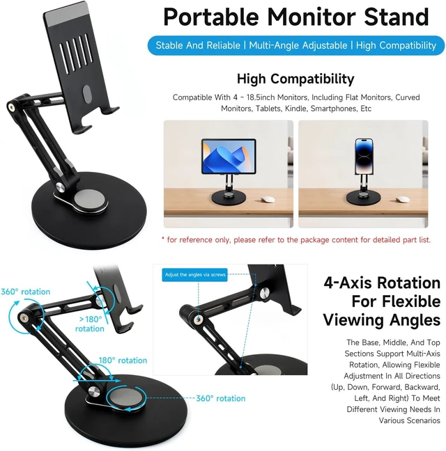 Alt view image 3 of 5 - Waveshare Portable Monitor Adjustable Stand, Compatible with 4~18.5inch Monitors, Supports Multi-axis Rotation, Weighted Base and Ergonomic Design, Foldable for Easy Storage