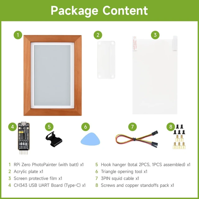 Alt view image 2 of 7 - Waveshare 7.3inch E6 Full Color E-Paper with Solid Wood Photo Frame, Compatible with Raspberry Pi Zero, Ultra-Long Standby, 800 × 480 Resolution, with Batt