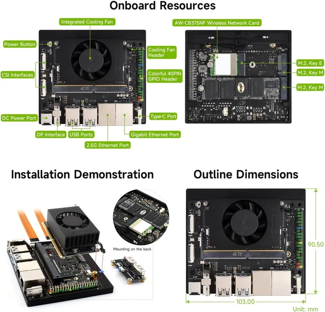 Alt view image 6 of 7 - Waveshare Jetson Orin Nano AI Dual ETH Development Kit for Embedded and Edge Systems, Bundle with 8GB Jetson Orin Nano Module, Jetson-ORIN-IO-Base-B, USB Expansion Board and so on (9items)