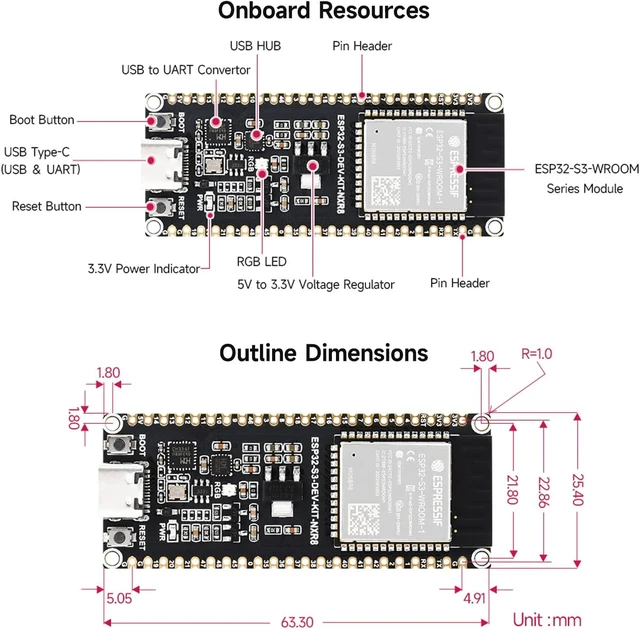 Alt view image 7 of 7 - Waveshare ESP32-S3 Microcontroller, 2.4GHz Wi-Fi Development Board, 240MHz Dual Core Processor, ESP32-S3-WROOM Module,32MB Flash and 16MB PSRAM