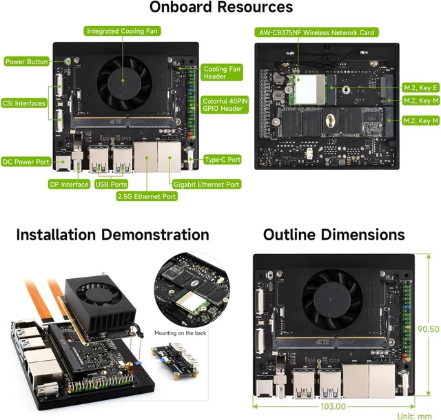 Alt view image 6 of 7 - Waveshare Jetson Orin Nano AI Dual ETH Development Kit for Embedded and Edge Systems, Bundle with 4GB Jetson Orin Nano Module, Jetson-ORIN-IO-Base-B, USB Expansion Board and so on (9items)