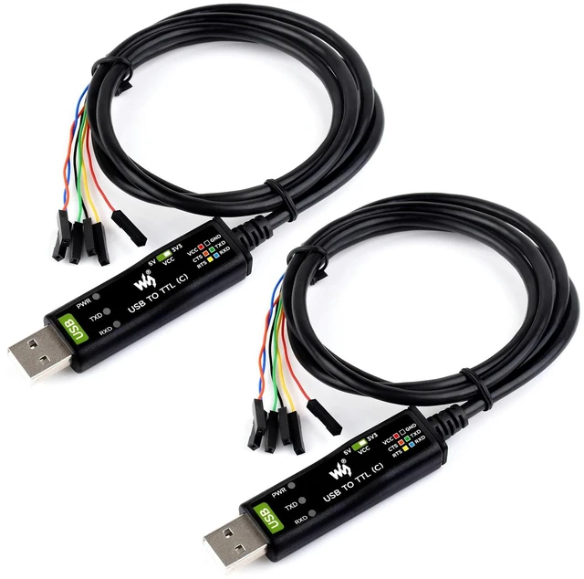 Main image of waveshare 2PCS Industrial USB to TTL (C) 6pin Serial Cable, Original FT232RNL Chip, Multi Protection Circuits, Multi Systems Support, with Hardware Flow Control