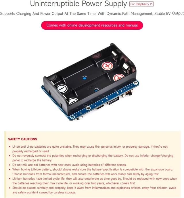 Alt view image 3 of 7 - Waveshare 2PCS PS HAT (D) for Raspberry Pi, Supports 21700 Li Battery (NOT Included), 5V Uninterruptible Power Supply, Pogo Pins Connector, Supports Charging and Power Output At The Same Time