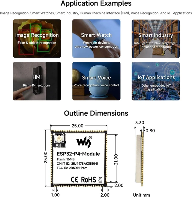 Alt view image 6 of 6 - Waveshare ESP32-P4-Module Core Board, Based On ESP32-P4 and ESP32-C6 Dual-Chip Design, Supports 2.4GHz Wi-Fi and Bluetooth 5.3