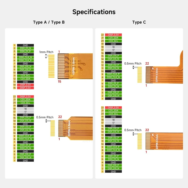 Alt view image 4 of 5 - Waveshare 2PCS DSI 12cm FPC Flexible Cable, Type B, FPC Cable with Bends, 15pin to 22pin