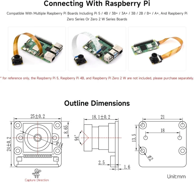 Alt view image 5 of 5 - Waveshare IMX290 2MP Camera Module (A), IMX290 Sensor chip, Better Sensitivity in Low-Light Condition, Distortion-Free, Compatible with Raspberry Pi Series Boards