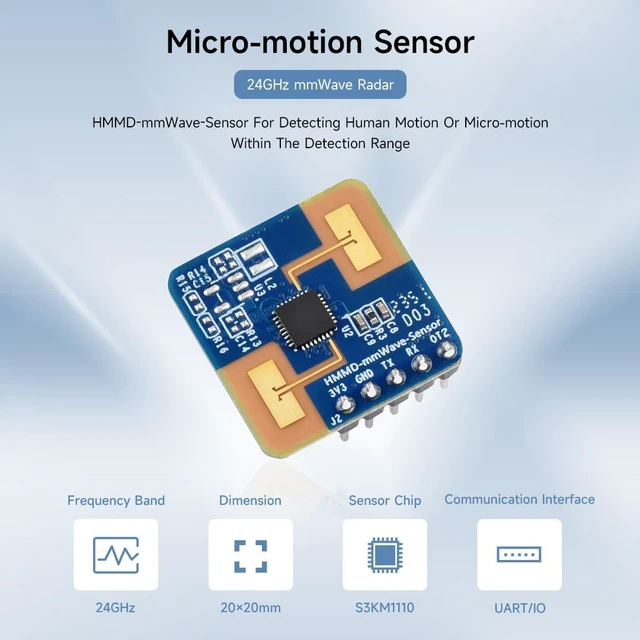 Alt view image 3 of 7 - Waveshare 3PCS Human Micro-Motion Detection MmWave Sensor, 24GHz MmWave Radar, Based On SXKMXXX0, Adopts Frequency Modulated Continuous Wave (FMCW) Technology, Compact Size and Easy Integration