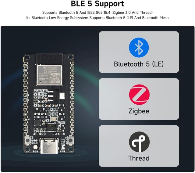 Alt view image 6 of 7 - Waveshare ESP32-H2 Microcontroller, 96MHz Processor, ESP32-H2-MINI-1-N4 Module, Built in 4MB Flash, Supports BLE/Zigbee/Thread Wireless Communication Standard Version