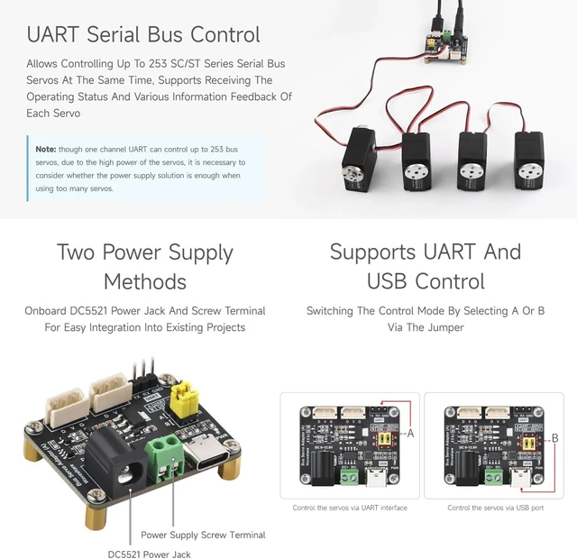 Alt view image 5 of 7 - Waveshare 3PCS Serial Bus Servo Driver Board, Integrates Servo Power Supply and Control Circuit, Applicable for ST/SC Series Serial Bus Servos, Small in Size, Easy to Integrate