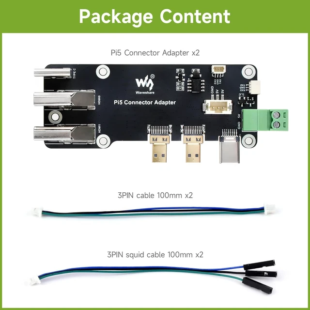 Alt view image 2 of 7 - waveshare 2PCS Micro HDMI to HDMI Multifunctional Adapter, Compatible with Raspberry Pi 5/4B, Dual 4K Outputs, Power Via Type-C Port or Screw Terminal