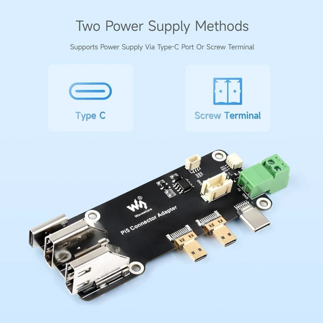 Alt view image 5 of 7 - waveshare 2PCS Micro HDMI to HDMI Multifunctional Adapter, Compatible with Raspberry Pi 5/4B, Dual 4K Outputs, Power Via Type-C Port or Screw Terminal