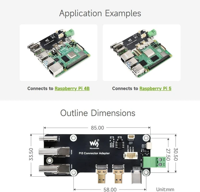 Alt view image 7 of 7 - waveshare 2PCS Micro HDMI to HDMI Multifunctional Adapter, Compatible with Raspberry Pi 5/4B, Dual 4K Outputs, Power Via Type-C Port or Screw Terminal