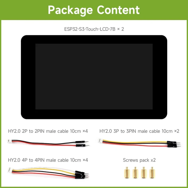 Alt view image 2 of 7 - Waveshare 2PCS ESP32-S3 7inch LCD Development Board, ESP32 with Display, 1024×600, 32-bit LX7 Dual-core Processor, 240MHz Frequency, Wi-Fi & BLE Support, Onboard Antenna, with Touch Function