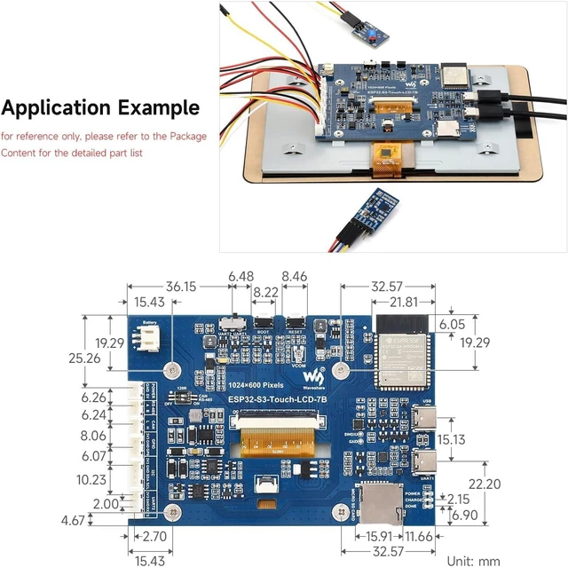 Alt view image 7 of 7 - Waveshare 2PCS ESP32-S3 7inch LCD Development Board, ESP32 with Display, 1024×600, 32-bit LX7 Dual-core Processor, 240MHz Frequency, Wi-Fi & BLE Support, Onboard Antenna, with Touch Function