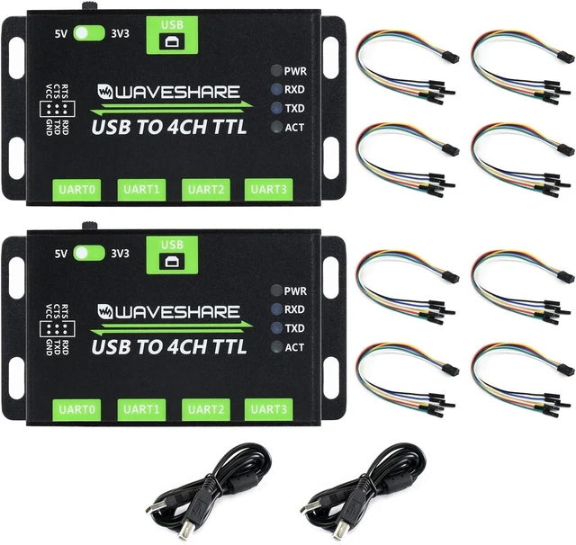 Main image of Waveshare 2PCS Industrial USB to 4CH TTL Converter USB to UART with Multi Protection Circuits Multi Systems Support