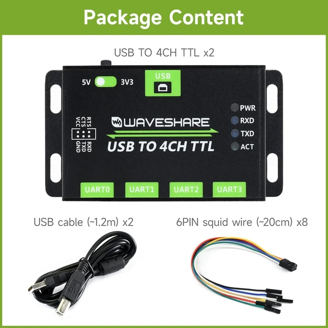 Alt view image 2 of 7 - Waveshare 2PCS Industrial USB to 4CH TTL Converter USB to UART with Multi Protection Circuits Multi Systems Support