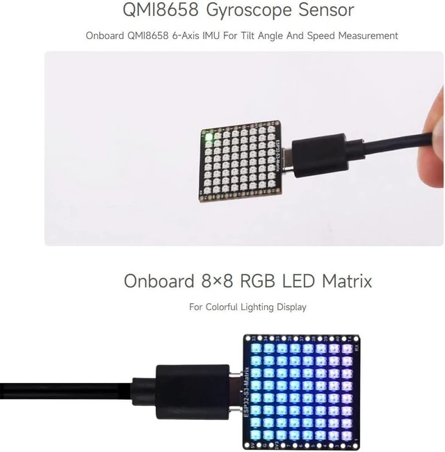 Alt view image 5 of 7 - Waveshare 2PCS ESP32-S3-Matrix Development Board, Onboard 8×8 RGB LED Matrix and QMI8658C Attitude Sensor, Supports Wi-Fi and BLE, ESP32 Development Board