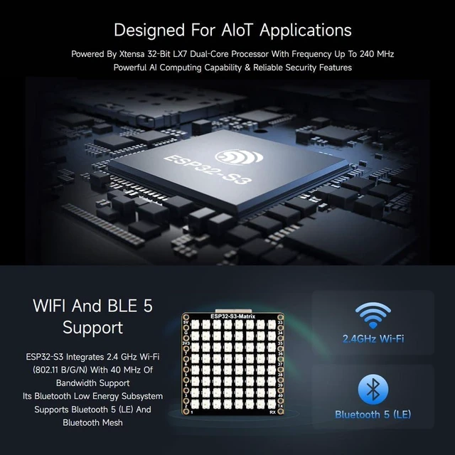 Alt view image 6 of 7 - Waveshare 2PCS ESP32-S3-Matrix Development Board, Onboard 8×8 RGB LED Matrix and QMI8658C Attitude Sensor, Supports Wi-Fi and BLE, ESP32 Development Board