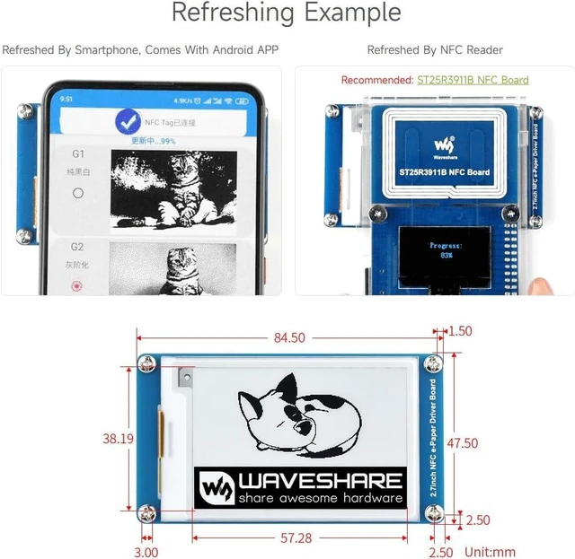 Alt view image 7 of 7 - waveshare 2.7inch Passive-Powered E-Paper Module, Novel Passive NFC Technology, No Battery Required, No More Battery Life Trouble, Black and White Display Colors