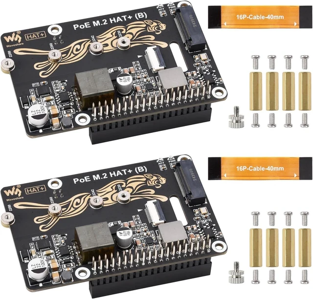 Main image of Waveshare 2PCS PCIe to M.2 Adapter with PoE Function HAT+ (B), Compatible with Raspberry Pi 5, Supports POE NVMe Drive Protocol 2230/2242/2260/2280 M.2 Solid State Drive, High-Speed Reading/Writing
